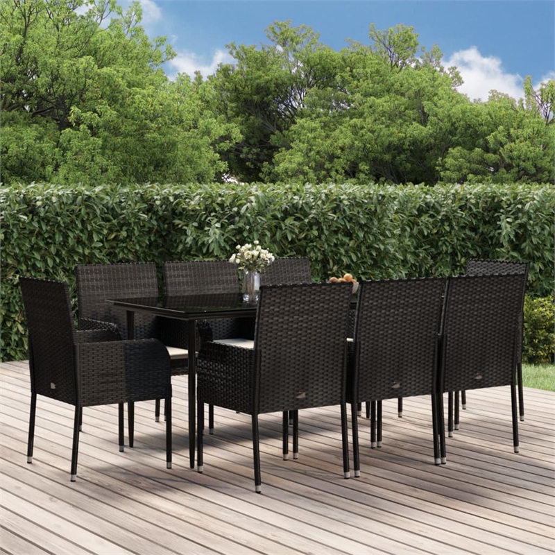 vidaXL Garden Dining Set in Black and Cream White