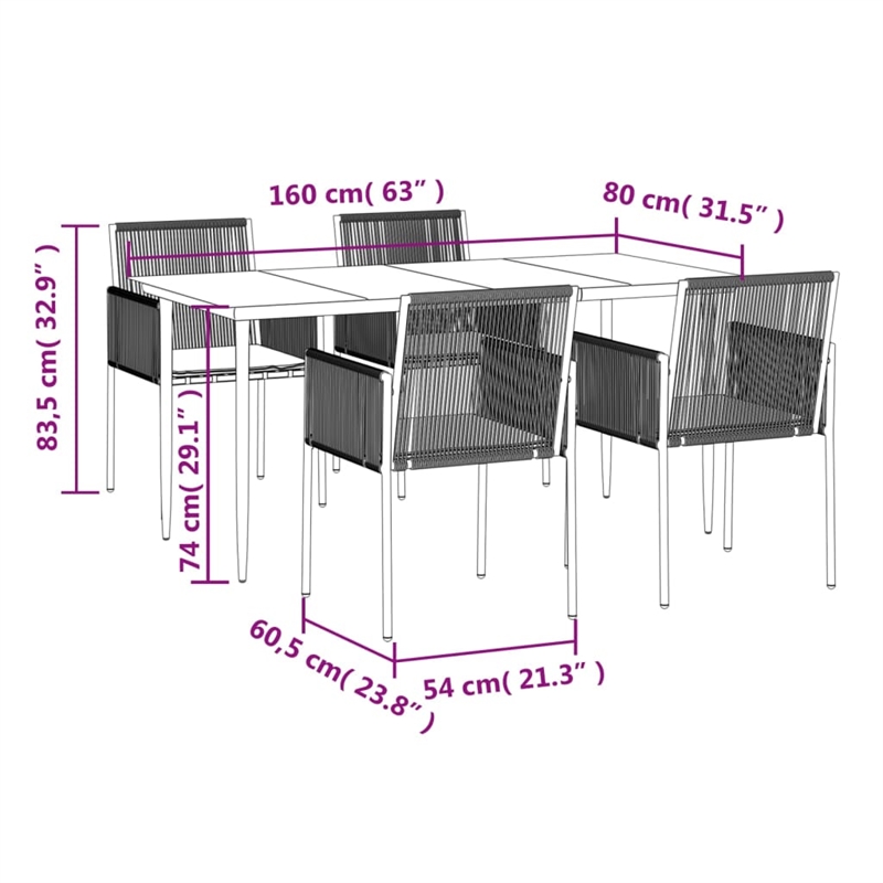 vidaXL Garden Dining Set in Black/Light in Grey