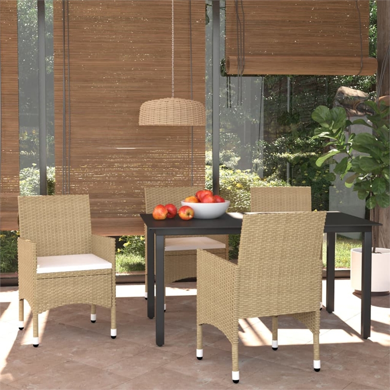 vidaXL Poly Rattan Lightweight Rectangular Dining Set in Beige