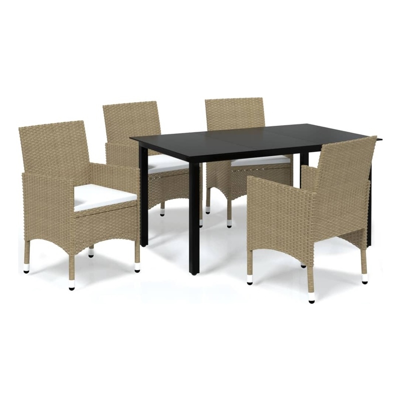 vidaXL Poly Rattan Lightweight Rectangular Dining Set in Beige