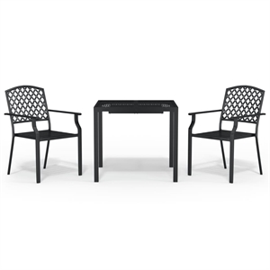 vidaXL 3 Piece Powder-Coated Steel Garden Dining Set in Anthracite