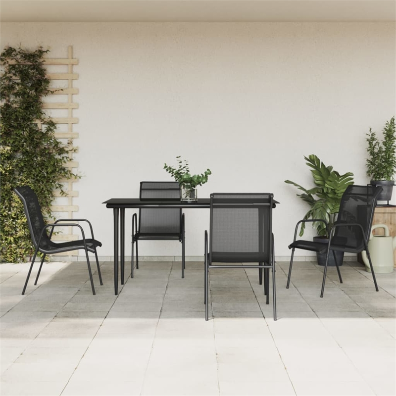 vidaXL 5 Piece Steel Garden Dining Set in Black