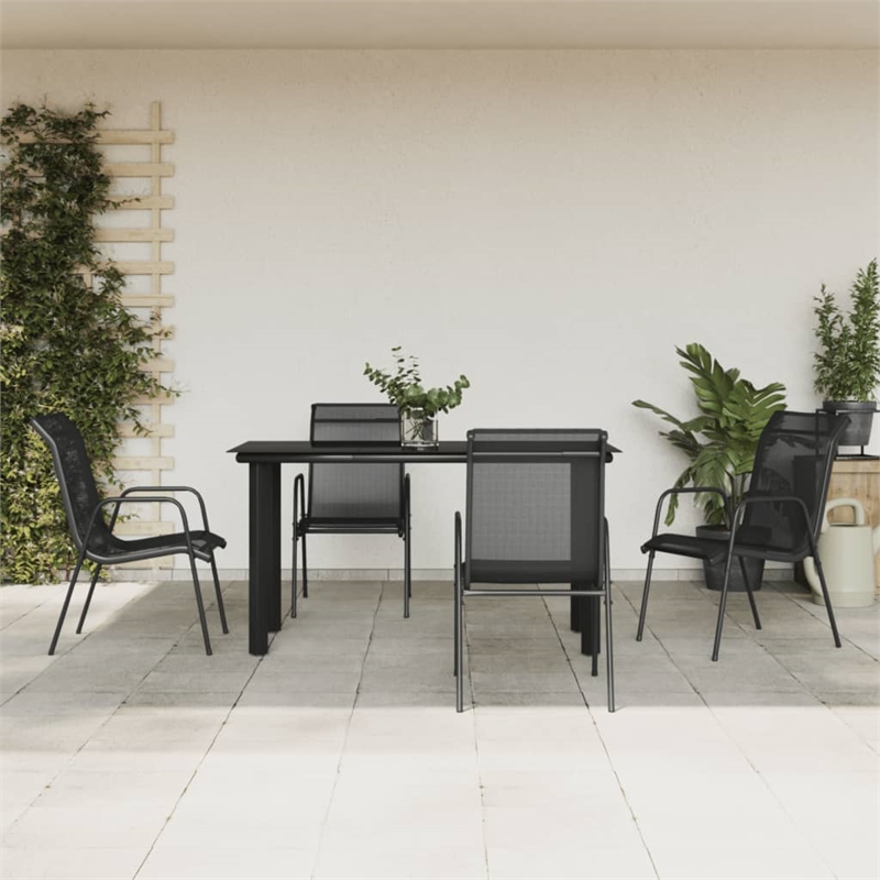 vidaXL 5 Piece Powder-Coated Steel Garden Dining Set in Black