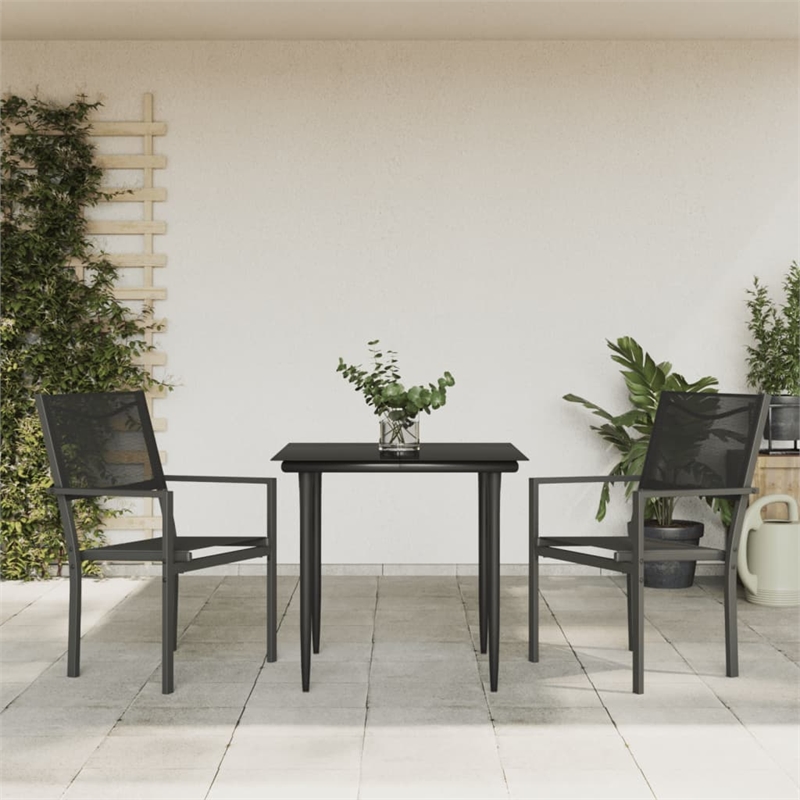 vidaXL 3 Piece Steel Garden Dining Set in Black