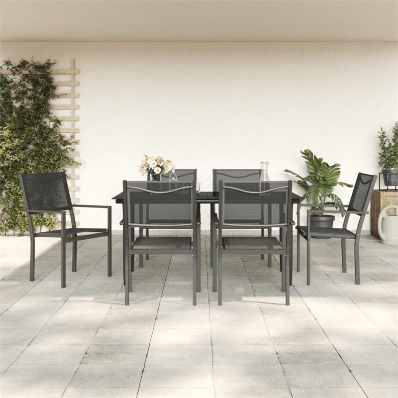 vidaXL 7 Piece Steel Garden Dining Set in Anthracite
