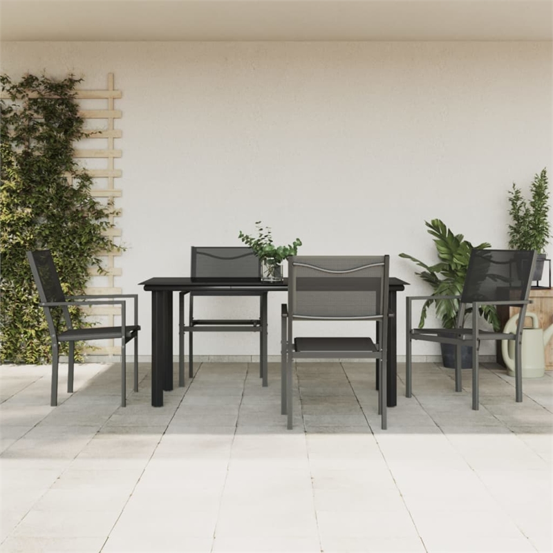 vidaXL 5 Piece Steel Garden Dining Set in Black
