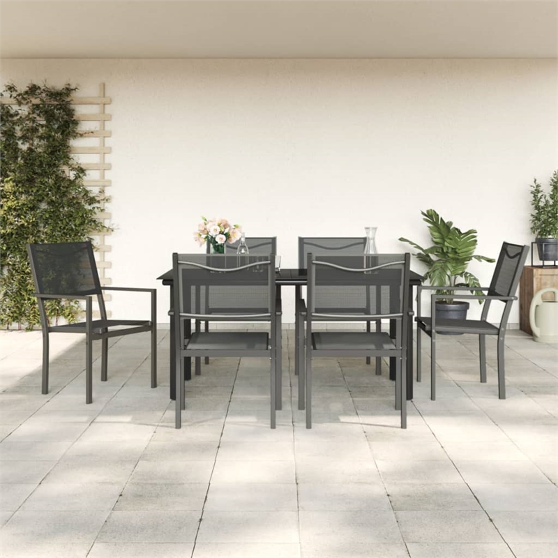 vidaXL 7 Piece Steel Garden Dining Set in Anthracite