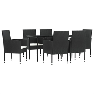 vidaXL 7 Piece Poly Rattan Garden Dining Set in Black/Cream White