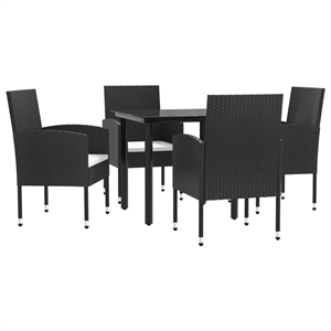 vidaXL 5 Piece Poly Rattan Garden Dining Set in Black/Cream White