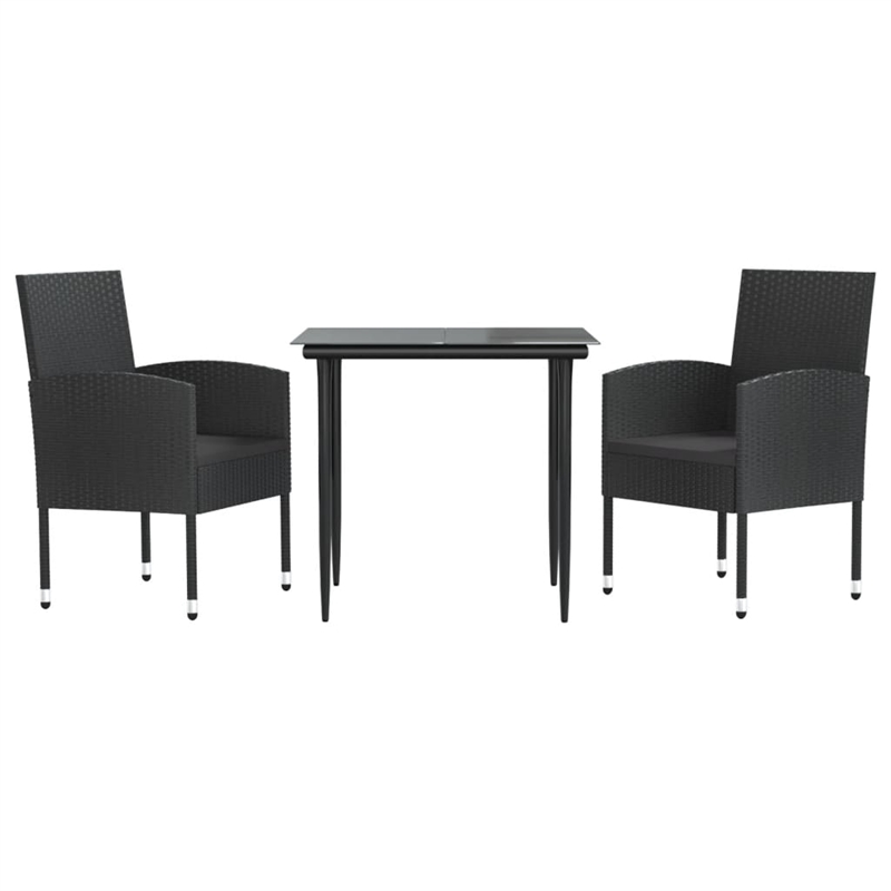 vidaXL 3 Piece Poly Rattan Garden Dining Set in Black