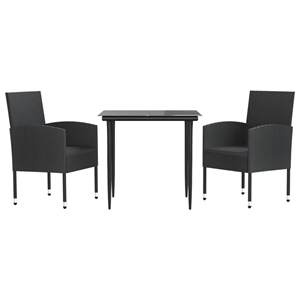 vidaXL 3 Piece Poly Rattan Garden Dining Set in Black