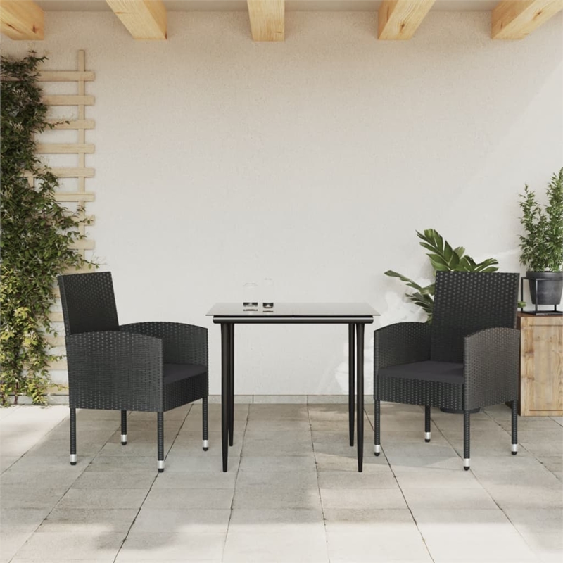 vidaXL 3 Piece Poly Rattan Garden Dining Set in Black