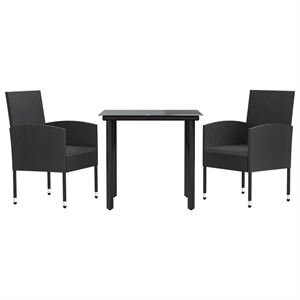 vidaXL 3 Piece Poly Rattan Garden Dining Set in Black