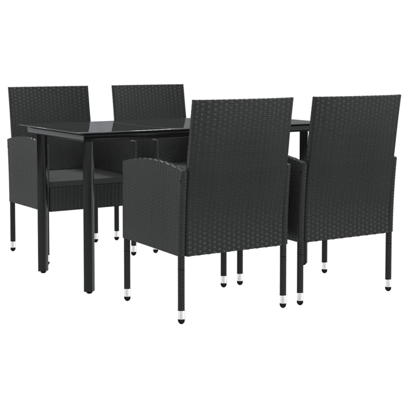 vidaXL 5 Piece Poly Rattan Garden Dining Set in Black