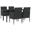 vidaXL 5 Piece Poly Rattan Garden Dining Set in Black