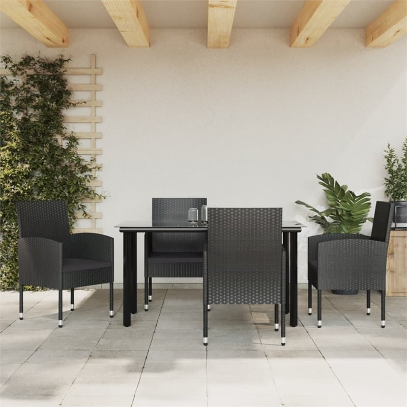 vidaXL 5 Piece Poly Rattan Garden Dining Set in Black