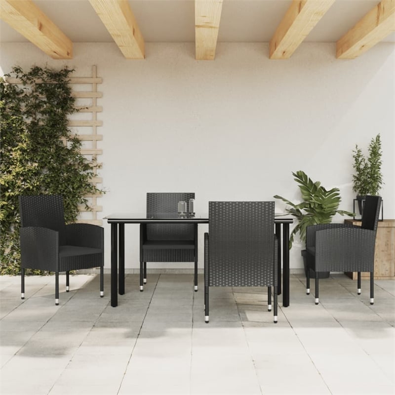 vidaXL 5 Piece Rattan Garden Dining Set in Black