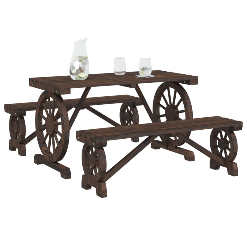 vidaXL 3 Piece Solid Wood Garden Dining Set in Brown