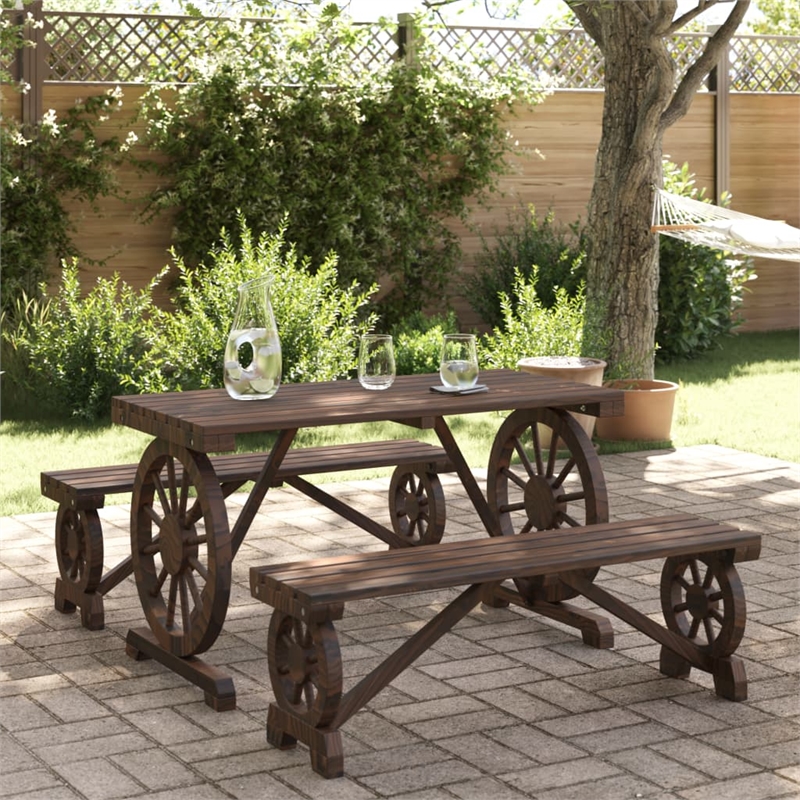 vidaXL 3 Piece Solid Wood Garden Dining Set in Brown