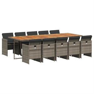 vidaXL 11 Piece Poly Rattan Garden Dining Set in Gray and Brown
