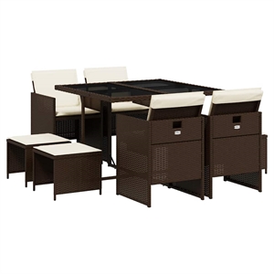 vidaXL Poly Rattan Garden Dining Set in Brown/Cream White