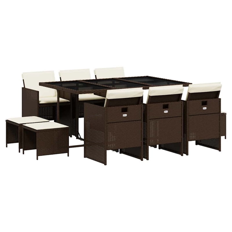 vidaXL 11 Piece Poly Rattan Foldable Garden Dining Set in Brown