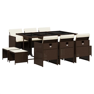 vidaXL 11 Piece Poly Rattan Foldable Garden Dining Set in Brown