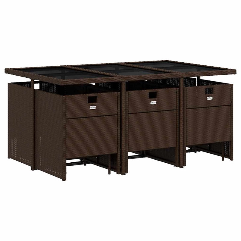vidaXL 11 Piece Poly Rattan Foldable Garden Dining Set in Brown