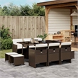 vidaXL 11 Piece Poly Rattan Foldable Garden Dining Set in Brown