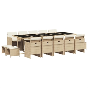 vidaXL 15 Piece Rattan Garden Dining Set in Beige/Cream White/Black