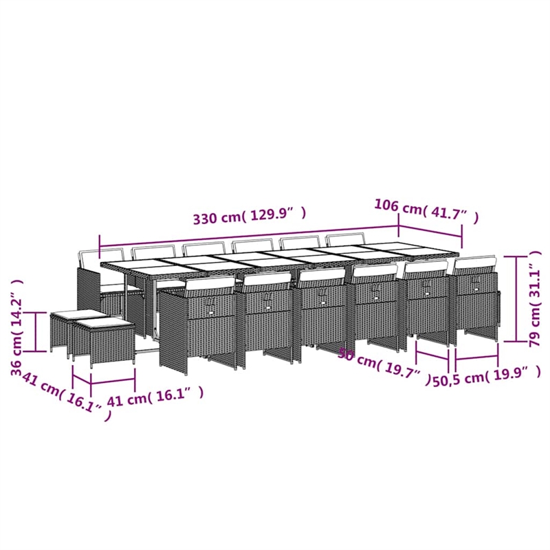 vidaXL 17 Piece Poly Rattan Garden Dining Set in Black/Cream White