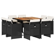 vidaXL 9 Piece Poly Rattan Garden Dining Set in Brown/Cream white/Black