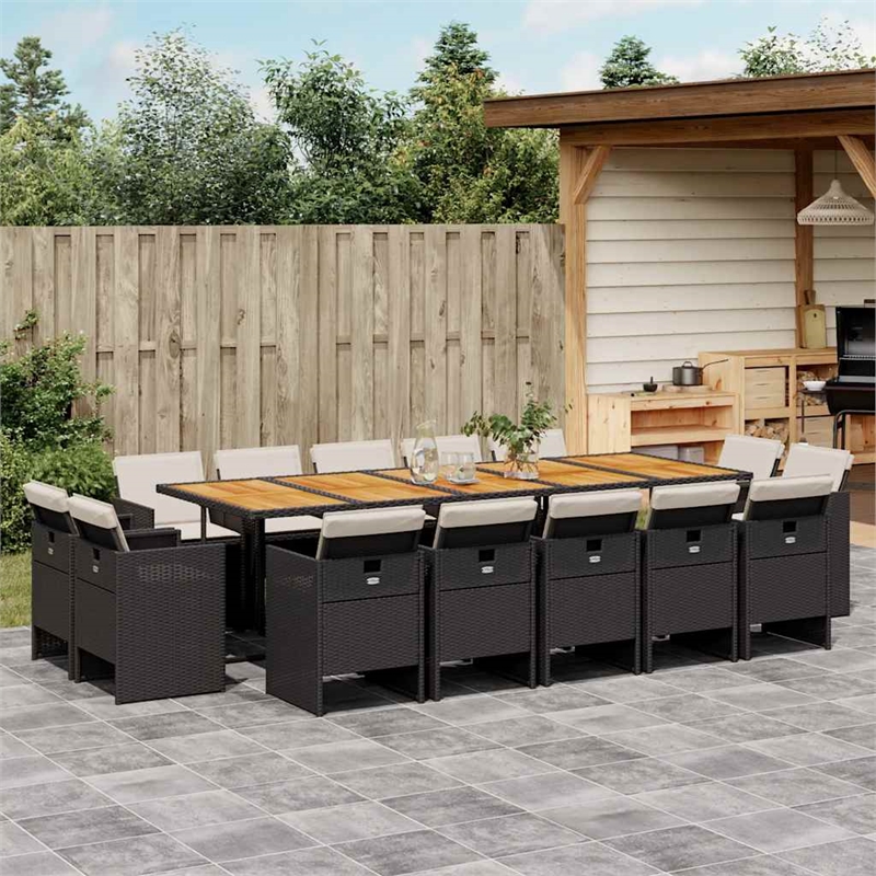 vidaXL Poly Rattan Garden Dining Set with Cushions in Black and Brown