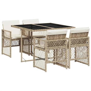vidaXL 5 Piece Poly Rattan Garden Dining Set in Beige/Cream White