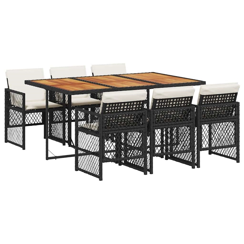 vidaXL 7 Piece Poly Rattan Garden Dining Set in Black/Cream White