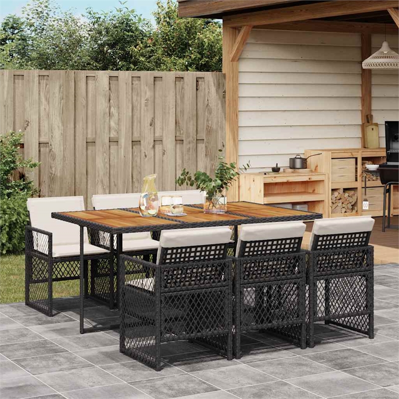 vidaXL 7 Piece Poly Rattan Garden Dining Set in Black/Cream White