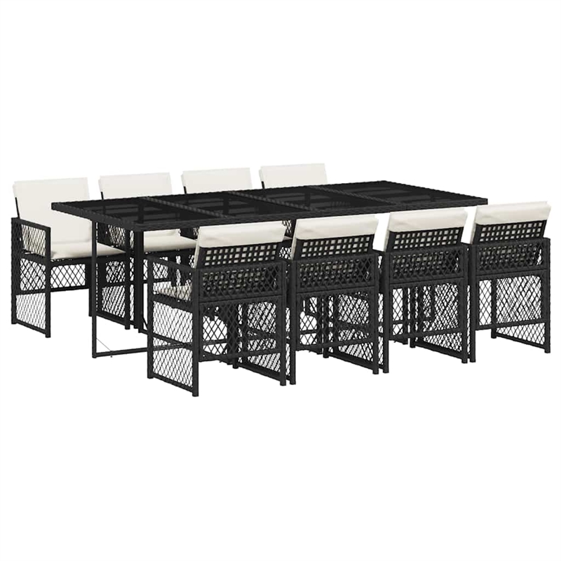 vidaXL 9 Piece Poly Rattan Garden Dining Set in Black/Cream White