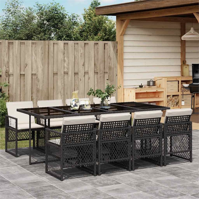 vidaXL 9 Piece Poly Rattan Garden Dining Set in Black/Cream White
