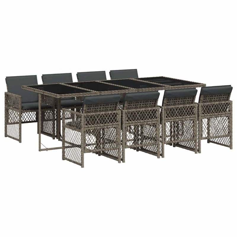 vidaXL 9 Piece Poly Rattan Garden Dining Set in Gray