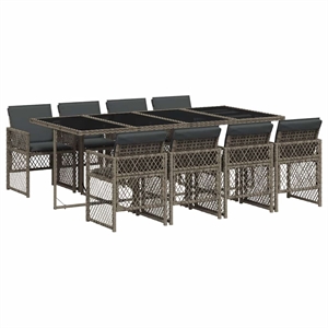 vidaXL 9 Piece Poly Rattan Garden Dining Set in Gray