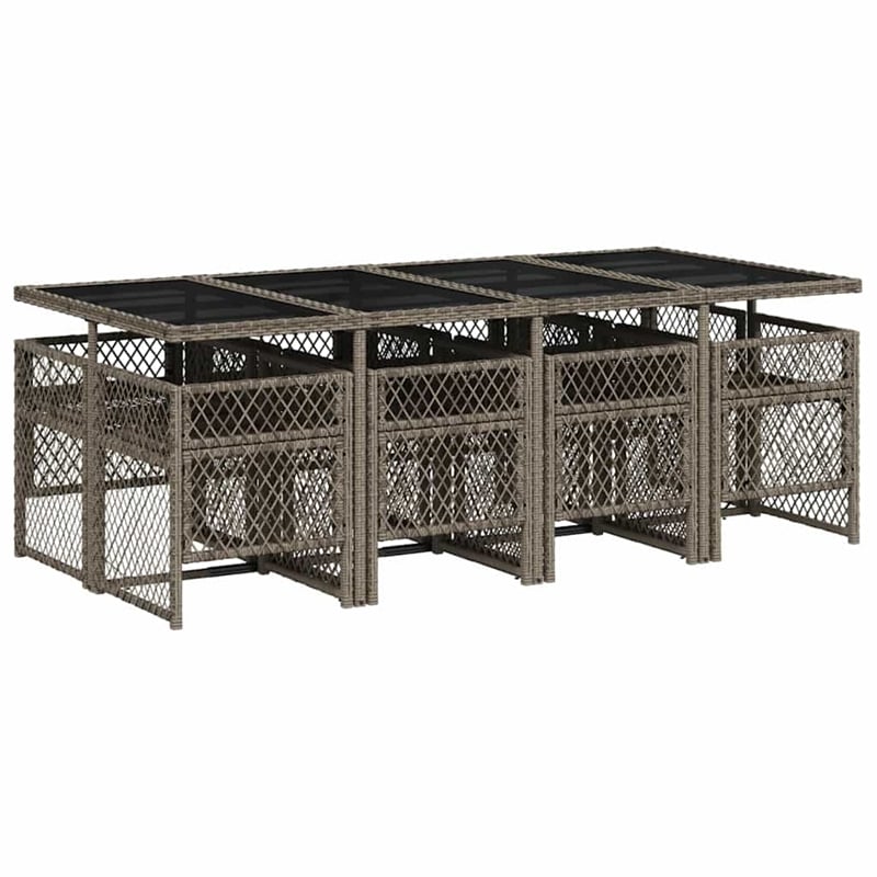 vidaXL 9 Piece Poly Rattan Garden Dining Set in Gray