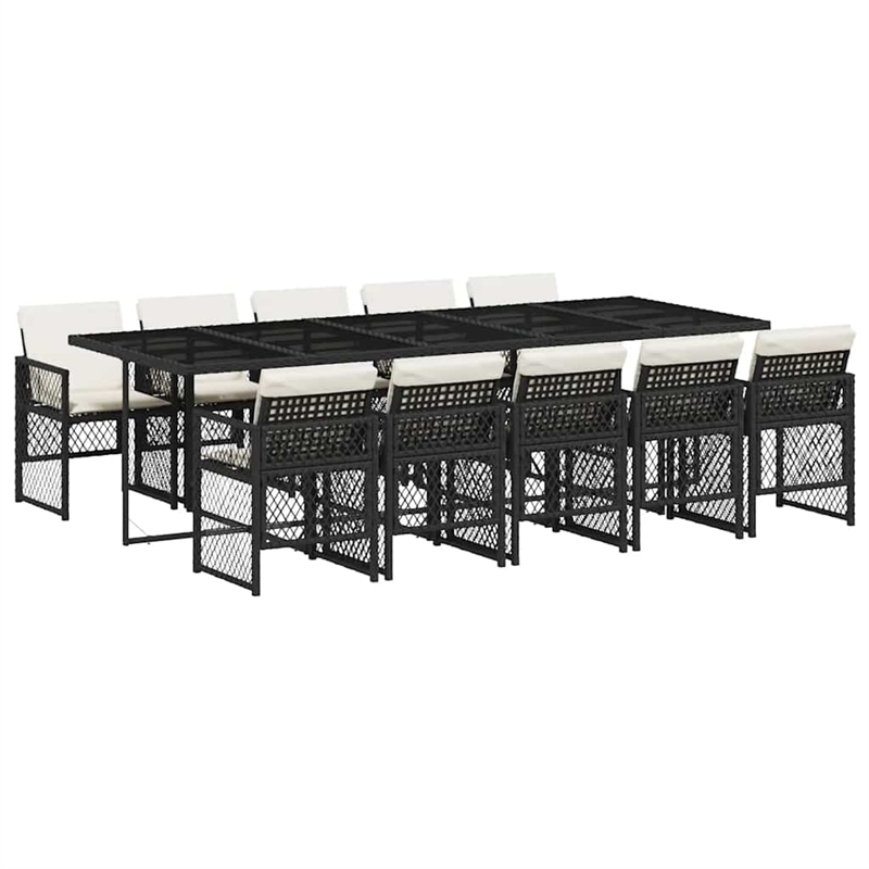 vidaXL 11 Piece Poly Rattan Garden Dining Set in Black/Cream White