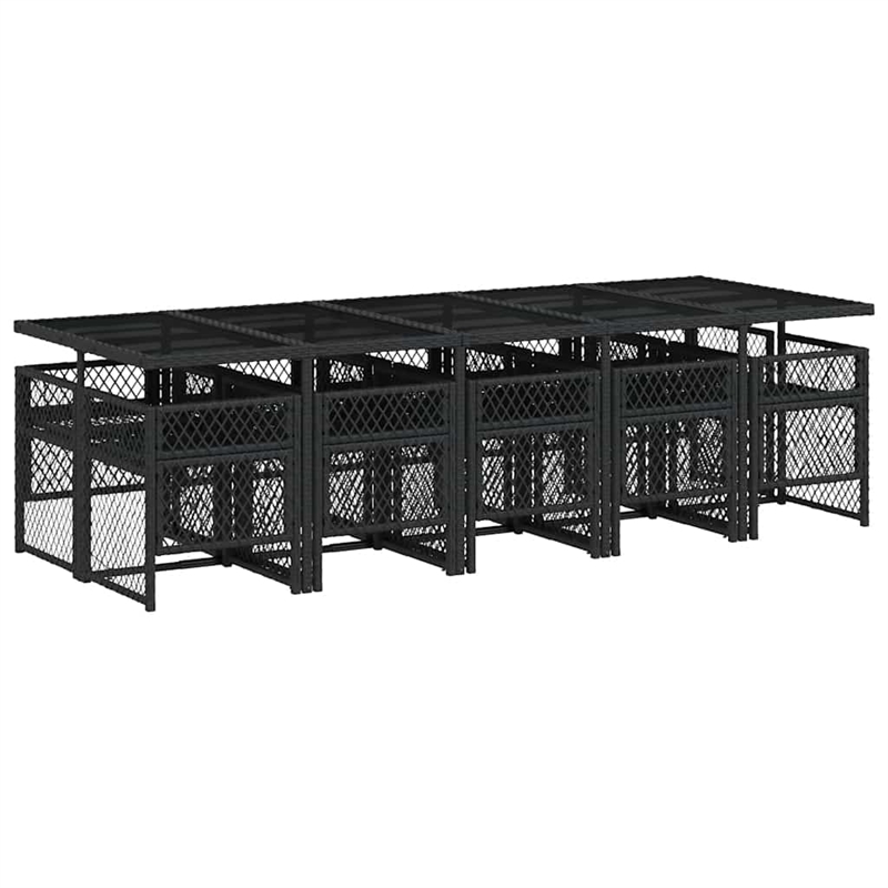 vidaXL 11 Piece Poly Rattan Garden Dining Set in Black/Cream White