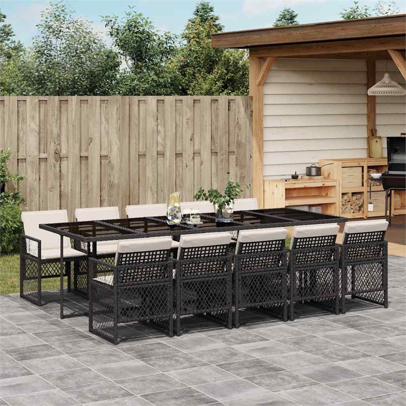 vidaXL 11 Piece Poly Rattan Garden Dining Set in Black/Cream White