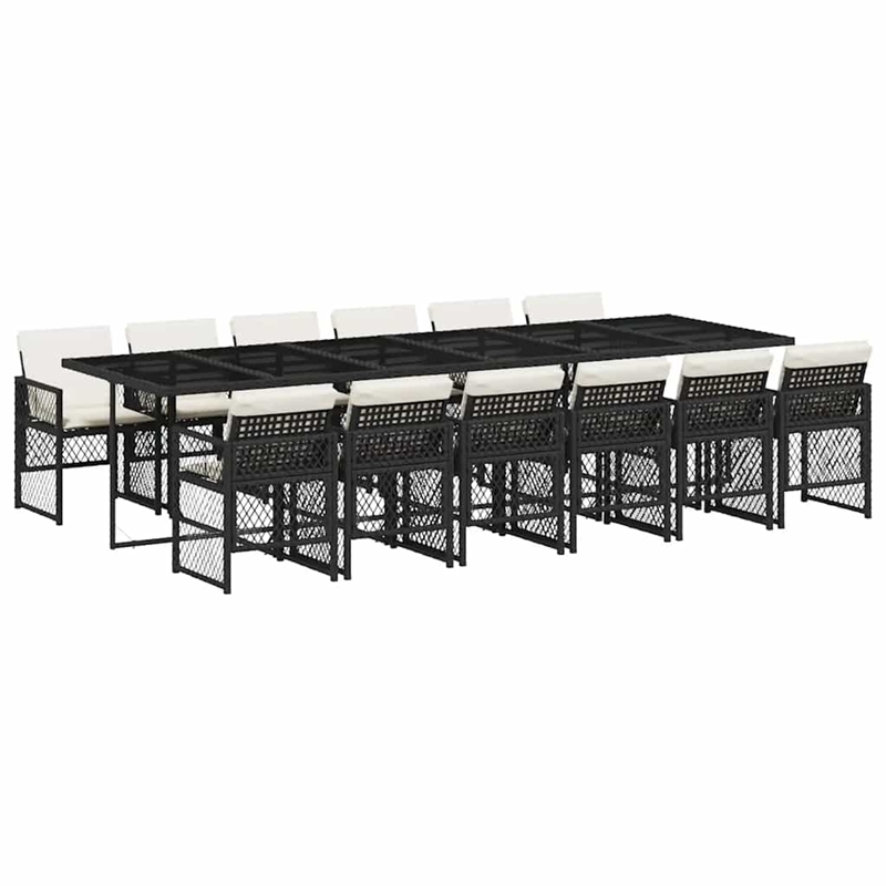 vidaXL 13 Piece Poly Rattan Garden Dining Set in Black/Cream White