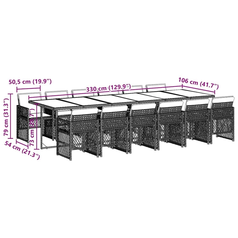 vidaXL 13 Piece Poly Rattan Garden Dining Set in Black/Cream White