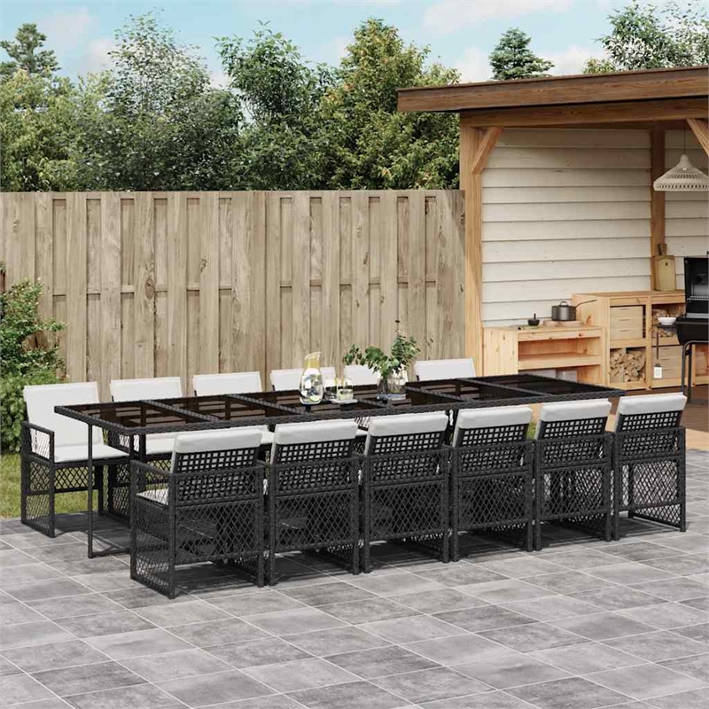 vidaXL 13 Piece Poly Rattan Garden Dining Set in Black/Cream White