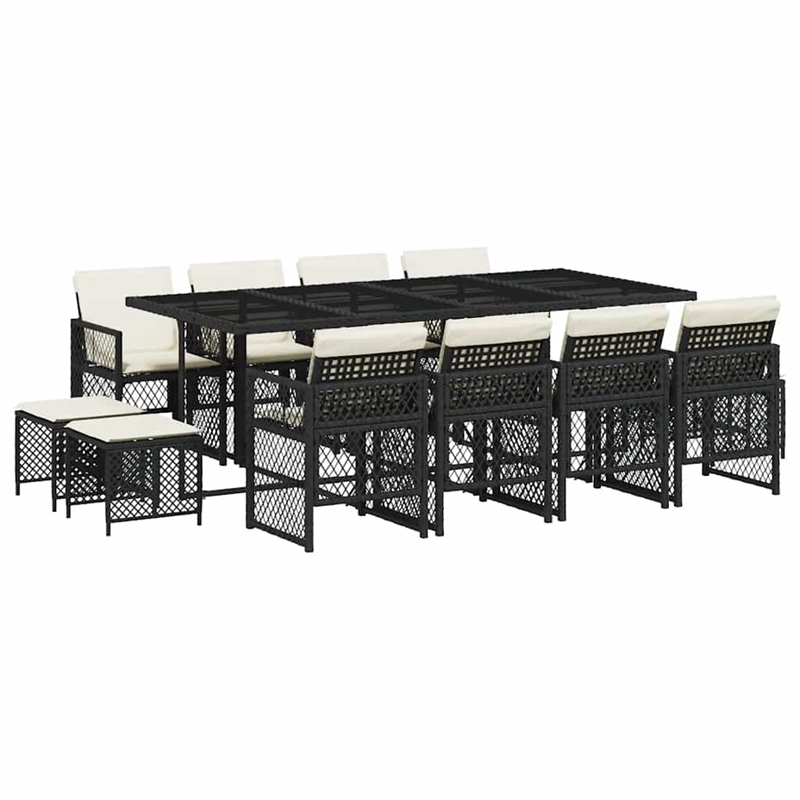 vidaXL 13 Piece Poly Rattan Garden Dining Set in Black/Cream White