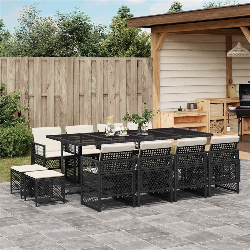 vidaXL 13 Piece Poly Rattan Garden Dining Set in Black/Cream White