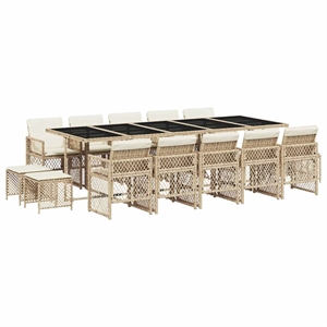 vidaXL 15 Piece Rattan Garden Dining Set with Cushions in White
